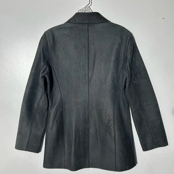 Nicole Miller New York Womens XS Gray Genuine Leather Button Up Jacket Coat - Picture 5 of 9